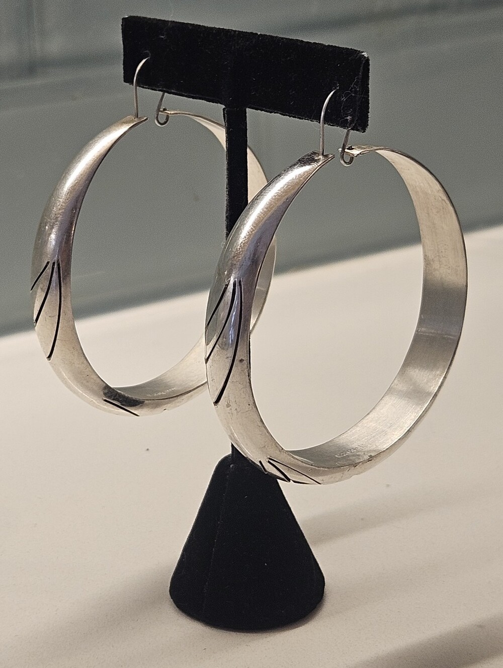 Massive 66mm Vintage Taxco Sterling Silver Shadow Box Hoop Statement Earrings